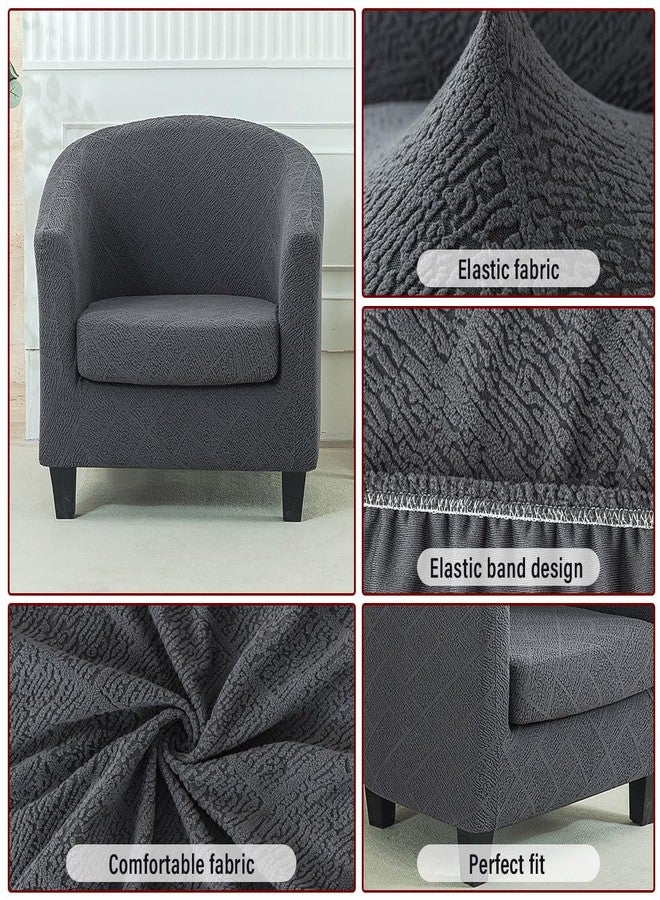 Lussenwert Club Chair Slipcover 2 Piece Jacquard Tub Chair Slipcover Round Barrel Chair Covers Removable Armchair Covers Sofa Cover Furniture Protector for Living Room, Dark Gray - Image 5